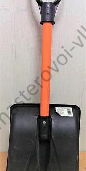Лопата снеговая ПВХ автомобильная с алюминиевой накладкой Черная, Оранжевый черенок