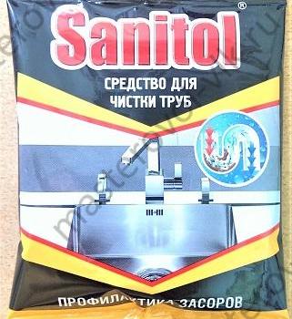 Средство для прочистки труб "SANITOL Антизасор" порошок для горячей воды (90)